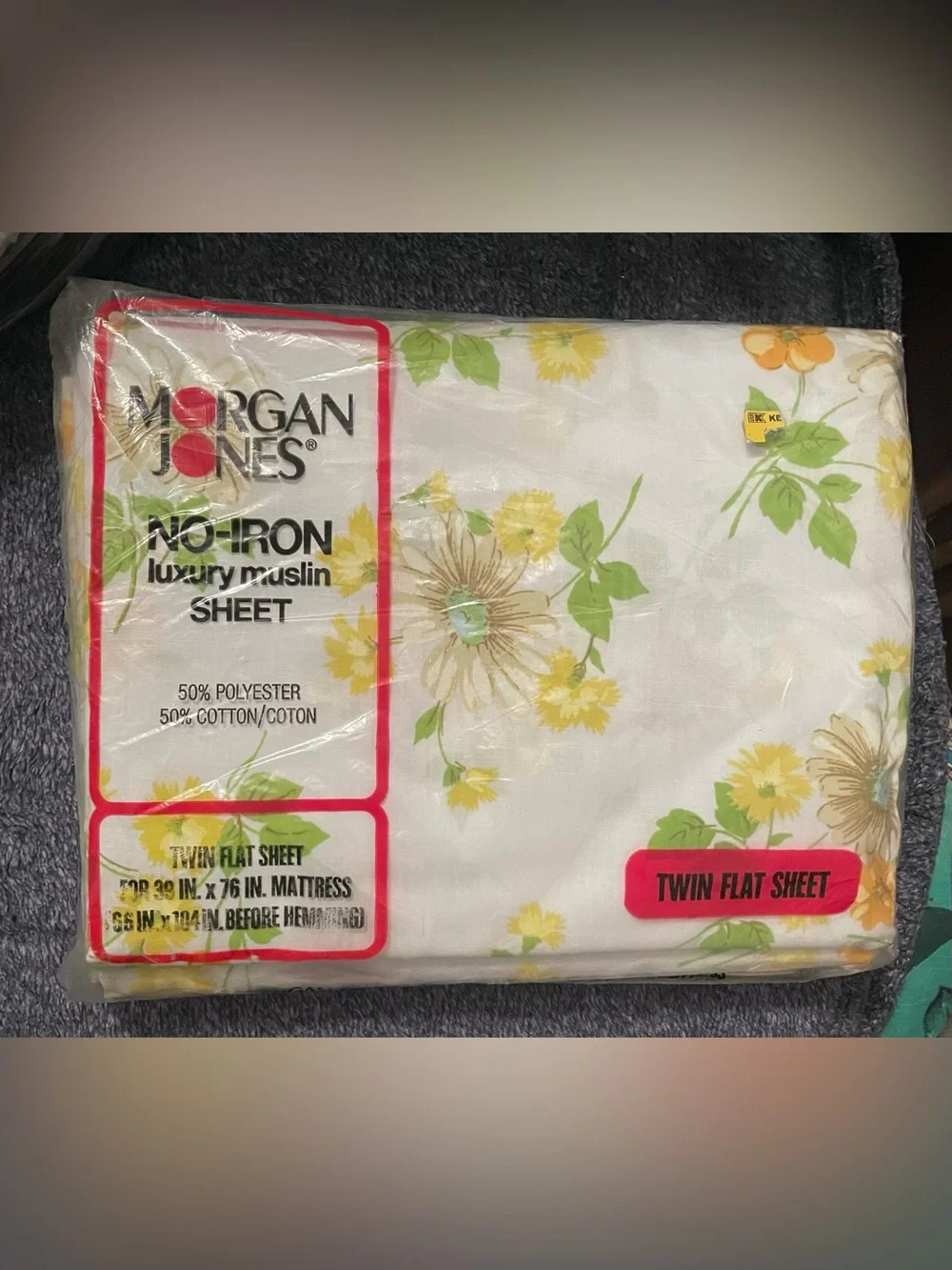 Morgan Jones Vintage No-Iron Luxury Muslin Twin Sheet White Yellow Green Floral